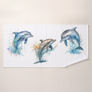 Toalha De Banho Trio de golfinhos de aquarela
