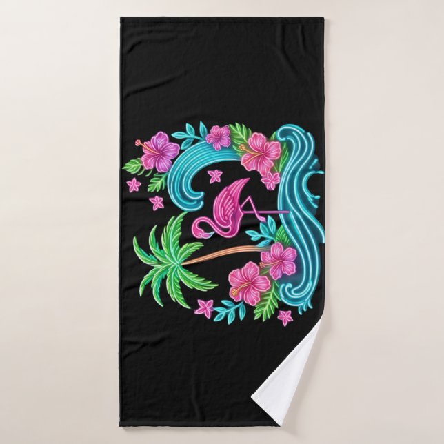 Toalha De Banho Tropical Neon Flamingo (Toalha de Banho)