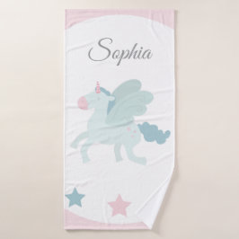 Toalha De Banho Unicorn Custom Name Cute Pink Blue
