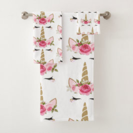 Toalha de Banho Unicórnio Dourado Rosa Floral Fofo