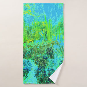 Toalha De Banho Verde limão Trippy e paisagem de jardim azul