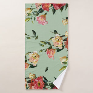 Toalha De Banho Victorian Lisianthus: Olive Floral Watercolor.