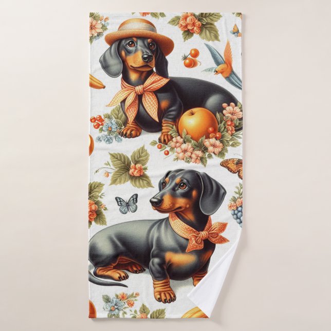 Toalha De Banho Vintage Dachshund Seamless (Toalha de Banho)