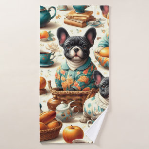 Toalha De Banho Vintage French Bulldog Seamless