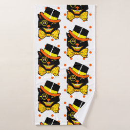Toalha De Banho Vintage Halloween Cat no Top Hat