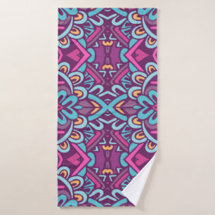 Toalha De Banho Vintage índio retro flores estilizadas e rhombus.