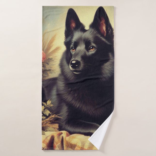 Toalha De Banho Vintage Schipperke Dog Painting (Toalha de Banho)