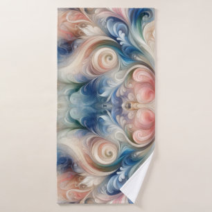Toalha De Banho Watercolor Fantasy Floral Pastel Blue & Cream