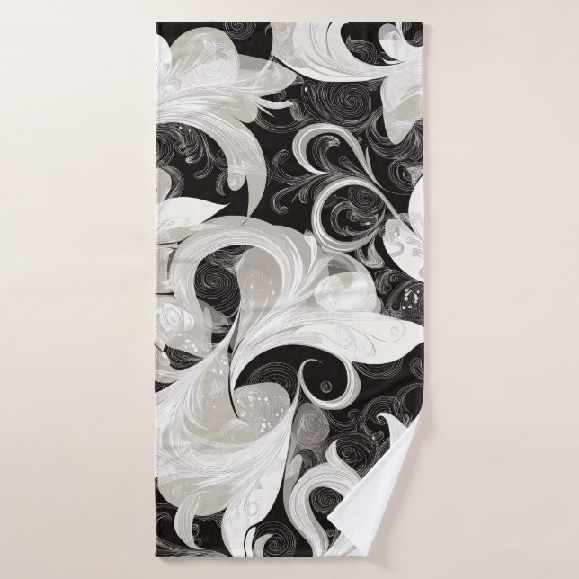 Toalha De Banho Whimsy em Black and Cream Barroco Swirings (Toalha de Banho)