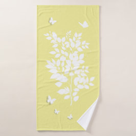 Toalha De Banho White leafy branch and butterflies in profile