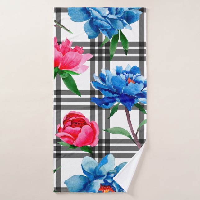 Toalha De Banho Wildflower red and blue peonies flowers pattern in (Toalha de Banho)