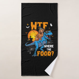 Toalha De Banho WTF Onde A Comida Halloween Dachshund Dog T-Rex D