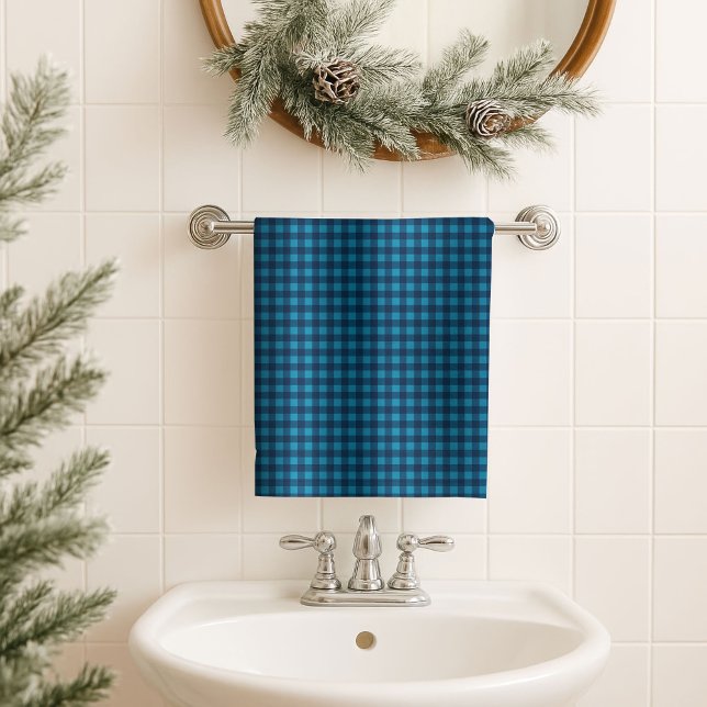 Toalha de Banho Xadrez Azul-Marinho Presente Decor (Navy Tartan Bath Towel Gift Cabin-Inspired Decor)