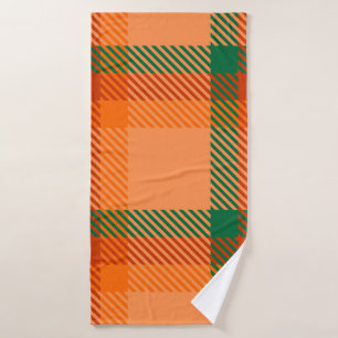 Toalha De Banho Xadrez Escocesa Verde, Vermelho, Laranja e Beige T