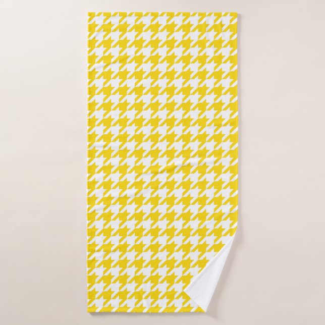 Toalha De Banho Xadrez Houndstooth Amarelo Branco (Toalha de Banho)