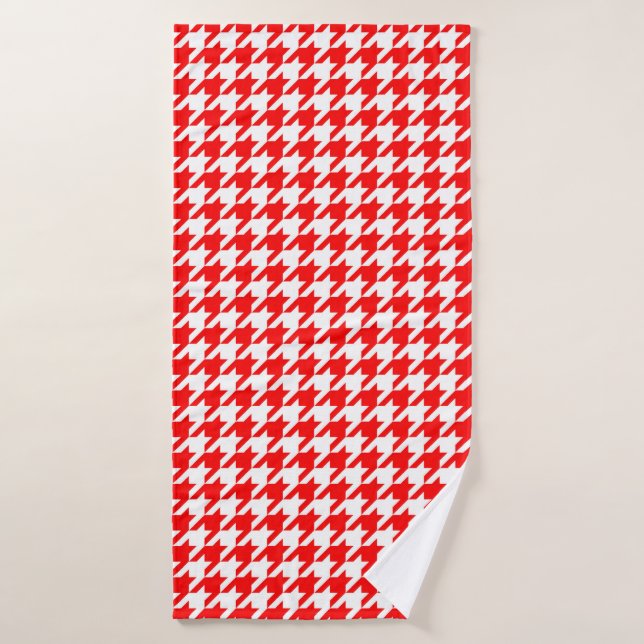 Toalha De Banho Xadrez Houndstooth Vermelho e Branco (Toalha de Banho)