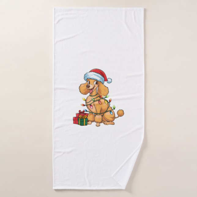Toalha De Banho Xmas Lighting Santa Hat Poodle Natal _1 (Toalha de Banho)