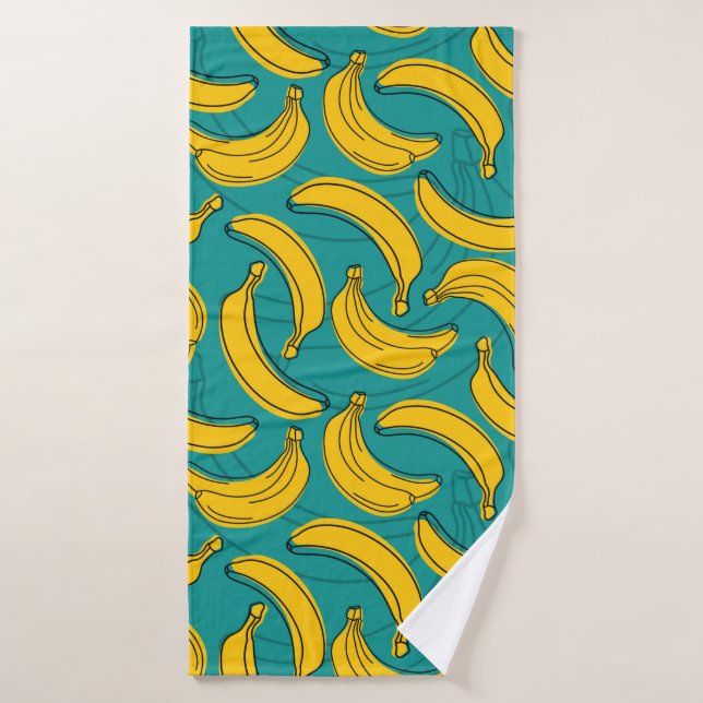 Toalha De Banho yellow banana with black outline seamless pattern  (Toalha de Banho)