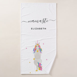 Toalha De Banho Yoga Unicorn coloca um belo nome branco e divertid