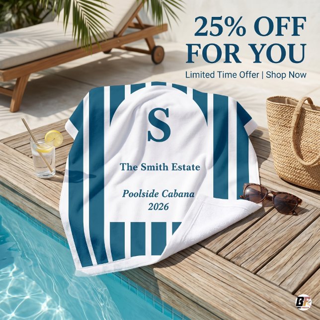 Toalha de Cabana Listrada Navy Personalizada Prepp (#vacation)