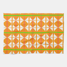 Toalha de chá abstrata laranja brilhante, verde e 
