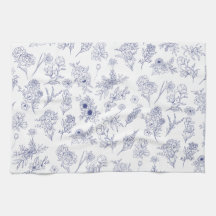 Toalha de Chá Clássica Azul e Branco Floral