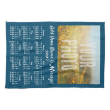 Toalha de Chá com Calendário da Sua Foto Azul