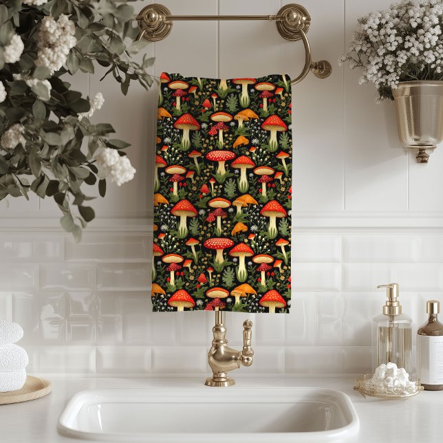 Toalha de Cogumelo de Meados do Século com Sensaçã (Mid-Century Mushroom Towel Rustic Forest Feel)