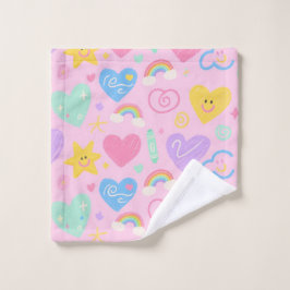 Toalha de Corações e Doodles - Estilo de Pastel Ki
