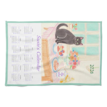 Toalha de Cozinha Calendário Gato Preto & Chá Fest