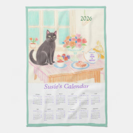 Toalha de Cozinha Calendário Gato Preto & Chá Fest