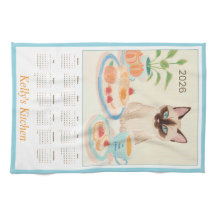 Toalha de Cozinha Calendário Patas Siamesas & Hora