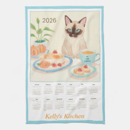 Toalha de Cozinha Calendário Patas Siamesas & Hora