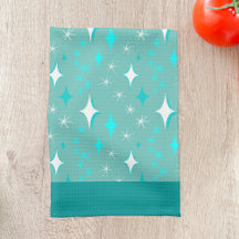 Toalha de Cozinha com Estrelas em Verde-Azul e Bra