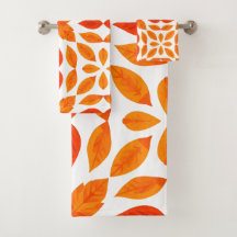 Toalha de Cozinha Floral Geométrica Laranja e Verm