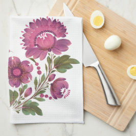 Toalha de Cozinha Folclórica Floral Rosa Caprichos