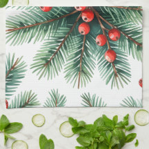 Toalha de Cozinha Galho de Pinheiro de Natal & Fru