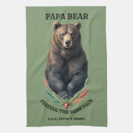 Toalha de Cozinha Papai Urso Rústica Personalizada