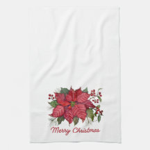 Toalha de Cozinha Poinsettia Feliz Natal