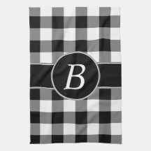 Toalha de cozinha preto e branco do monograma do