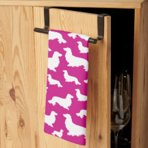 Toalha de cozinha rosa quente Dachshund de cabelo 