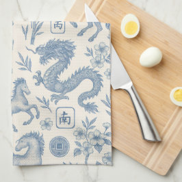 Toalha de Cozinha Toile de Mahjong - Cavalos e Dra