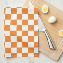 Toalha de Cozinha Xadrez Laranja e Branco