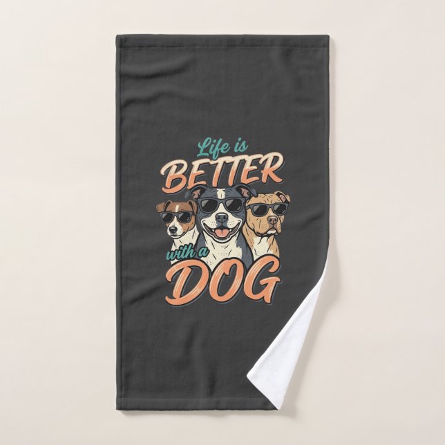 Toalha De Mão A Vida é Melhor Com Vetor de Cachorro (Toalha de mão)