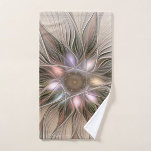 Toalha De Mão Abstrato Beige Brown Floral Fractal de Flor Joyful