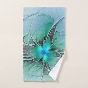 Toalha De Mão Abstrato com Arte Fractal Azul, Moderna