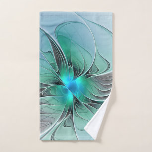 Toalha De Mão Abstrato com Arte Fractal Azul, Moderna