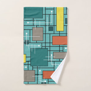 Toalha De Mão Abstrato da Era Atômica Caixas de Turquesa