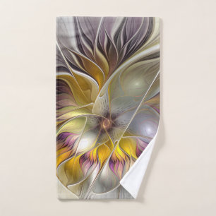Toalha De Mão Abstrato de Fantasia Colorida Flor Moderno Fractal