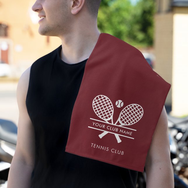 Toalha De Mão Adicione a sua equipe de Tênis de nome do clube (Lawn Tennis Country Club Rackets Motif Maroon Hand Towel)